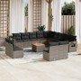 Set Divani da Giardino 14pz con Cuscini in Polyrattan Grigio