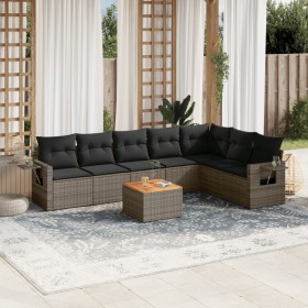 Set Divano da Giardino 8 pz con Cuscini Grigio in Polyrattan