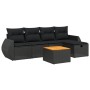 Set Divano da Giardino 6 pz con Cuscini Nero in Polyrattan