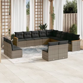 Set Divani da Giardino 13 pz con Cuscini Grigio in Polyrattan