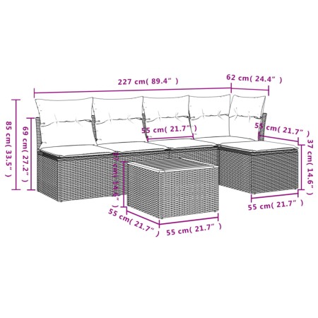 Set Divano da Giardino 6 pz con Cuscini Nero in Polyrattan