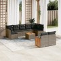 Set Divano da Giardino 10 pz con Cuscini Grigio in Polyrattan