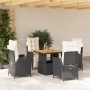 Set da Pranzo da Giardino 5 pz Nero con Cuscini in Polyrattan