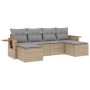 Set Divano da Giardino 6 pz con Cuscini Beige in Polyrattan