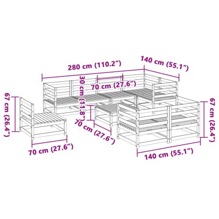 Set Divani da Giardino 9 pz in Legno Impregnato di Pino