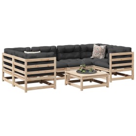 Set Divani da Giardino 7 pz con Cuscini Legno Massello di Pino