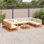 Set Divani da Giardino 10 pz Marrone Cera Legno Massello Pino