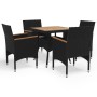 Set da Pranzo da Giardino 5 pz Polyrattan e Legno Massello Nero