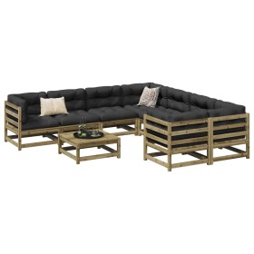 Set Divani da Giardino 9pz con Cuscini Legno Impregnato di Pino