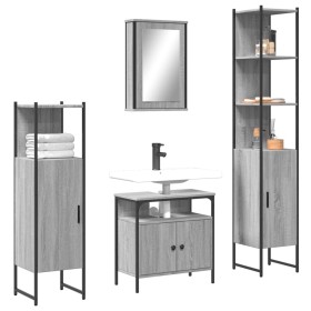 Set Mobili da Bagno 4 pz Grigio Sonoma in Legno Multistrato