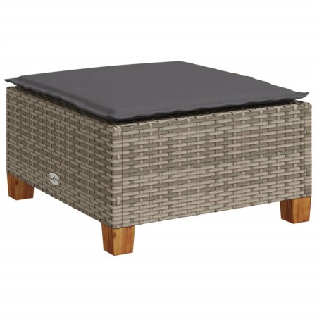 Sgabello Giardino con Cuscino Grigio 63,5x56x32cm in Polyrattan