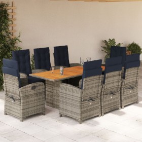 Set da Pranzo da Giardino 9 pz con Cuscini Beige in Polyrattan