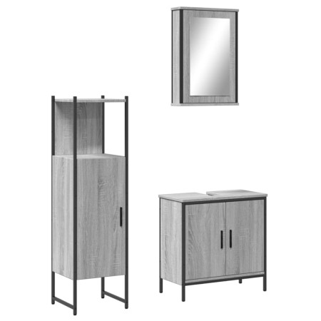 Set Mobili da Bagno 3 pz Grigio Sonoma in Legno Multistrato