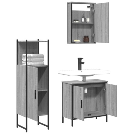 Set Mobili da Bagno 3 pz Grigio Sonoma in Legno Multistrato