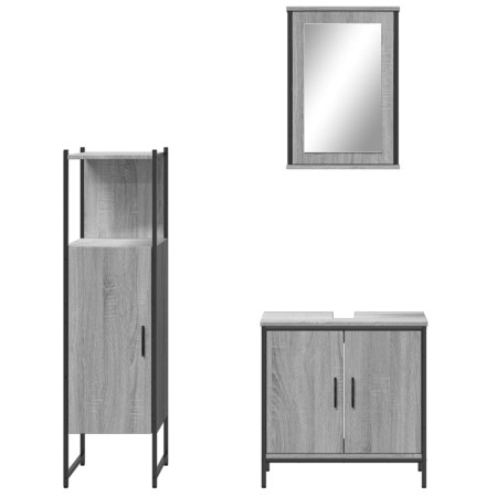 Set Mobili da Bagno 3 pz Grigio Sonoma in Legno Multistrato