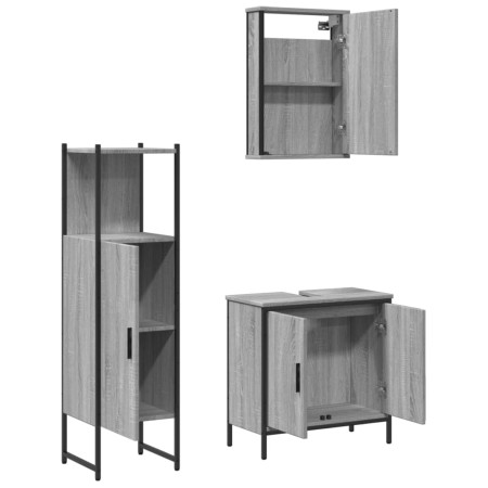 Set Mobili da Bagno 3 pz Grigio Sonoma in Legno Multistrato