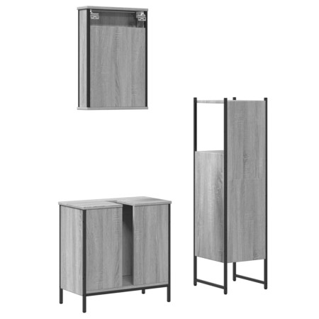 Set Mobili da Bagno 3 pz Grigio Sonoma in Legno Multistrato