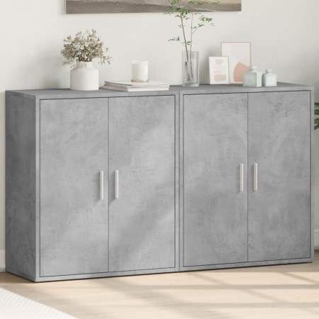 Credenze 2 pz Grigio Cemento 60x31x70 cm in Legno Multistrato