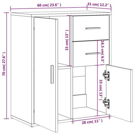 Credenze 2 pz Nere 60x31x70 cm in Legno Multistrato