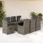 Set da Pranzo da Giardino 9 pz con Cuscini in Polyrattan Grigio