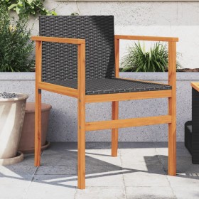 Sedie da Giardino 2 pz Nere in Polyrattan e Legno Massello