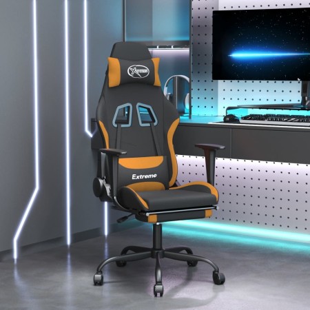 Sedia da Gaming con Poggiapiedi Nero e Arancione in Tessuto