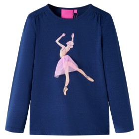 Maglietta da Bambina Maniche Lunghe Blu Marino 116