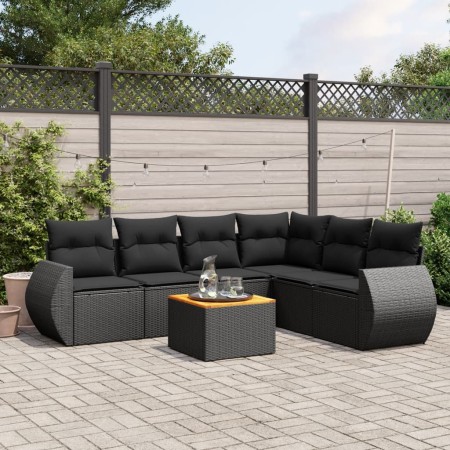 Set Divani da Giardino con Cuscini 7pz Nero Polyrattan