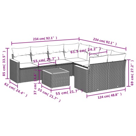 Set Divani da Giardino 9 pz con Cuscini Nero in Polyrattan