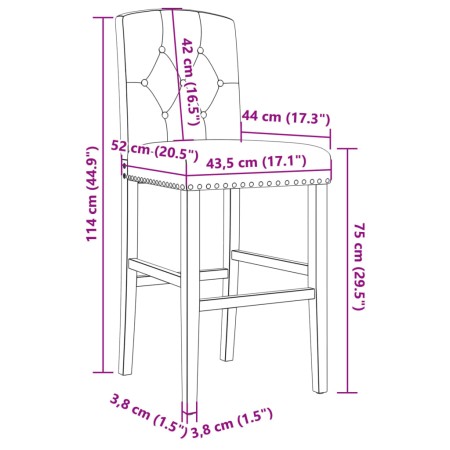 Sedie da Bar 2 pz in Legno Massello di Hevea e Tessuto