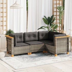 Set Divani da Giardino 4 pz con Cuscini in Polyrattan Grigio