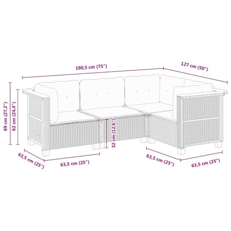 Set Divani da Giardino 4 pz con Cuscini in Polyrattan Grigio