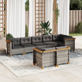 Set Divano da Giardino 8 pz con Cuscini Grigio in Polyrattan