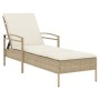 Lettino Prendisole con Cuscino Beige 63x200x81 cm in Polyrattan