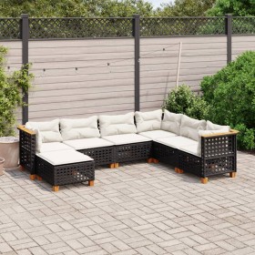 Set Divani da Giardino con Cuscini 7pz Nero Polyrattan