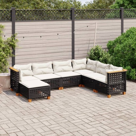 Set Divani da Giardino con Cuscini 7pz Nero Polyrattan