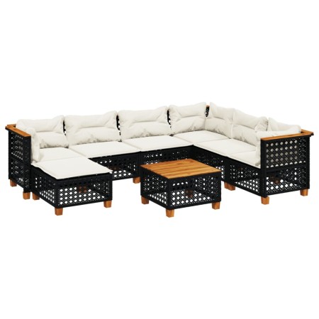 Set Divani da Giardino con Cuscini 8 pz Nero in Polyrattan