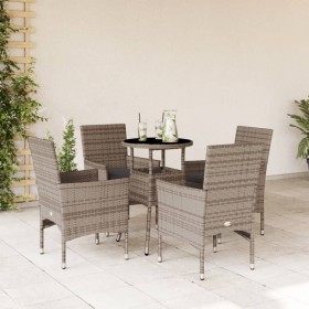 Set da Pranzo da Giardino 5 pz con Cuscini Polyrattan e Vetro