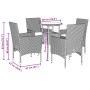 Set da Pranzo da Giardino 5pz con Cuscini Polyrattan e Vetro