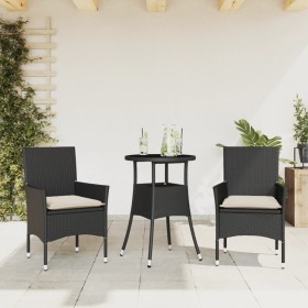 Set da Pranzo da Giardino 3 pz con Cuscini Polyrattan e Vetro