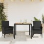 Set Pranzo da Giardino 3 pz con Cuscini Nero Polyrattan Acacia