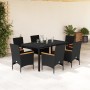 Set Pranzo da Giardino 7 pz Nero con Cuscini Polyrattan Acacia