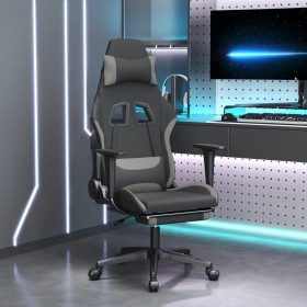 Sedia da Gaming con Poggiapiedi Nero e Grigio Chiaro in Tessuto