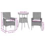 Set Pranzo da Giardino 3pz con Cuscini Polyrattan Acacia Grigio