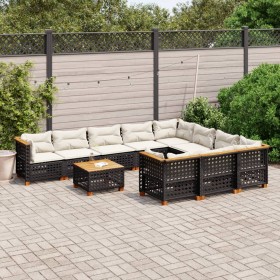 Set Divani da Giardino 11 pz con Cuscini in Polyrattan Nero