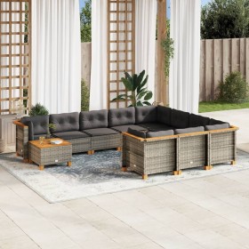 Set Divani da Giardino 11 pz con Cuscini in Polyrattan Grigio