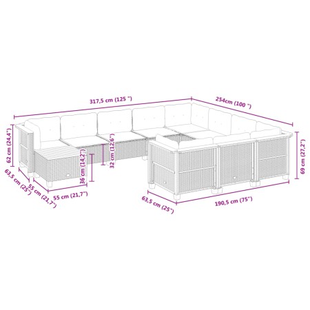 Set Divani da Giardino 11 pz con Cuscini in Polyrattan Grigio