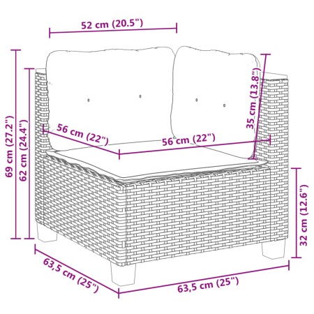 Set Divani da Giardino 11 pz con Cuscini in Polyrattan Grigio