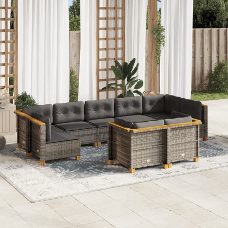 Set Divano da Giardino 9 pz con Cuscini Grigio in Polyrattan