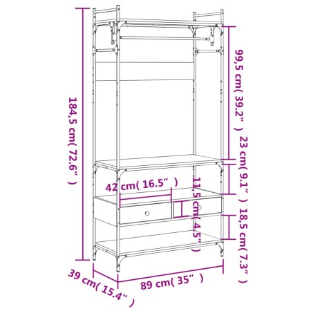 Armadio con Cassetti Nero 89x39x184,5 cm in Legno Multistrato